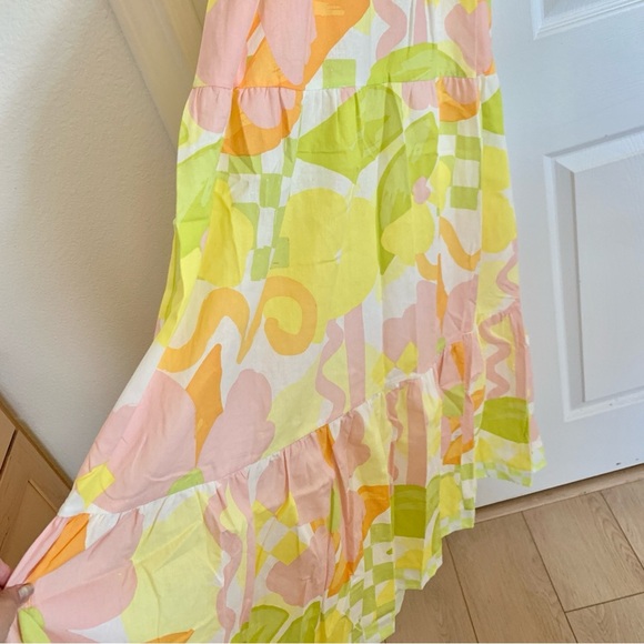 SABO True Dress Checker Floral Print Bright Yellow Linen Cotton Maxi Dress - Picture 6 of 16